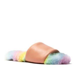 !! Faux Fur & Vegan Leather Slides in Rainbow